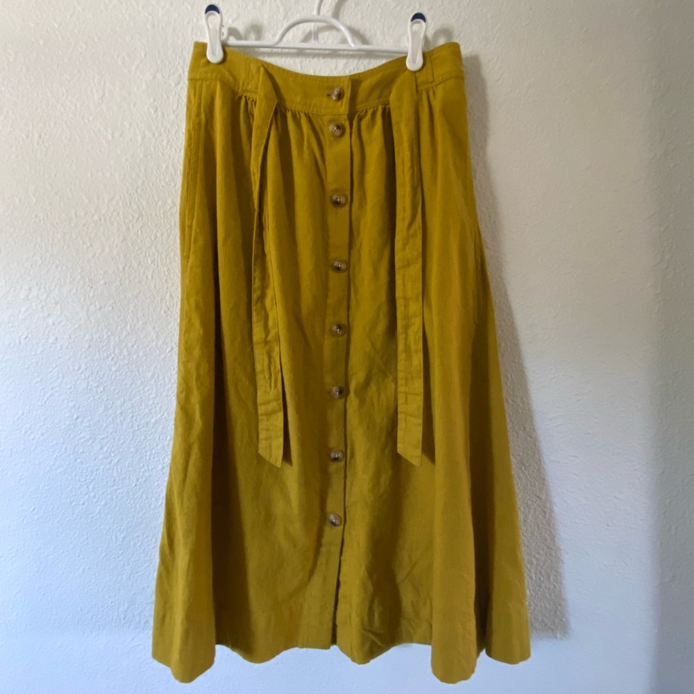 Madewell Linen Blend Yellow Midi A-line Skirt